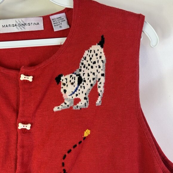 VTG 90s Whimsy Cardigan Sweater Vest Puppy Dog Bone Buttons Novelty - Picture 4 of 8